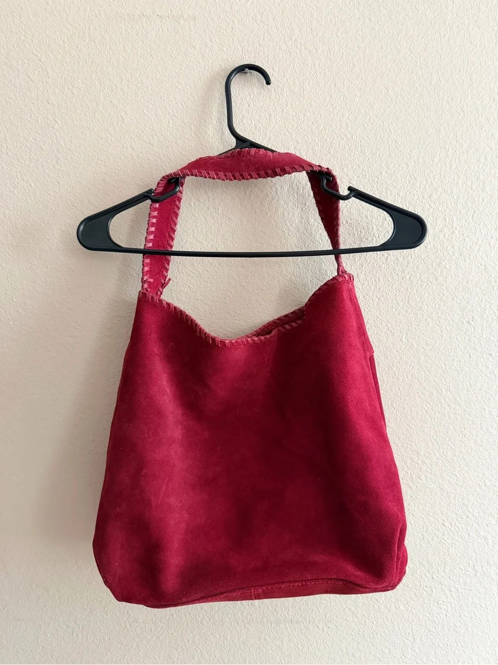 TJ Max Burgundy Suede Shoulder Tote Bag